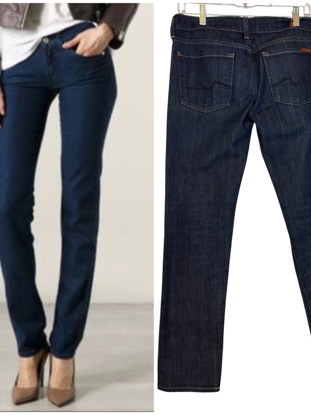 7 For All Mankind Women's Roxanne Skinny Jeans in Dark Indigo Blue Size 27